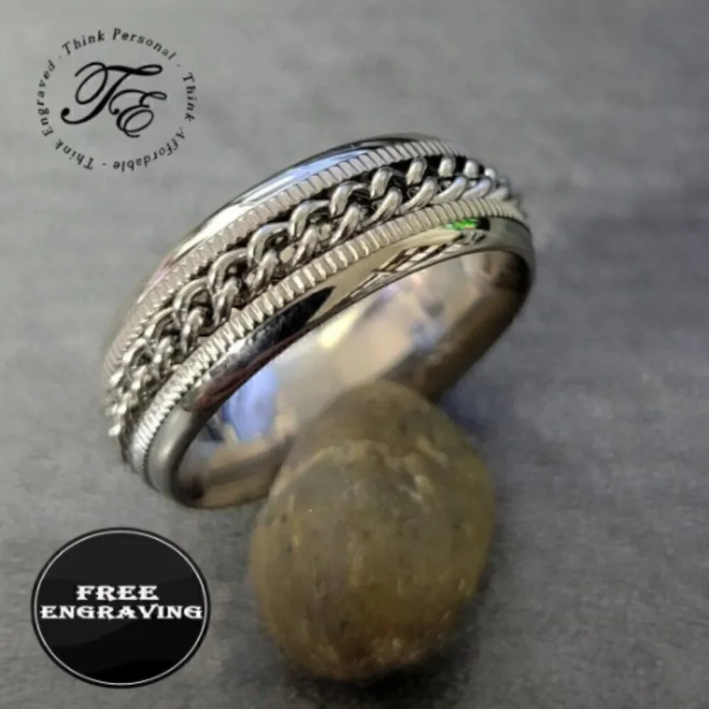 Personalized Men's silver Chain Spinner Ring - Anxiety Fidget Ring